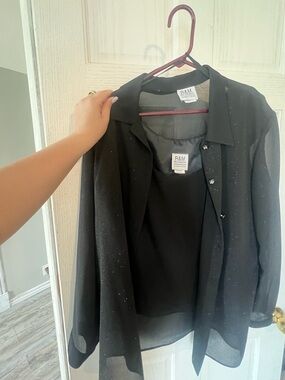 R&M Richards Black Sheer Sparkle Jacket with Matching Shell